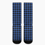 Blue And Black Houndstooth Print Crew Socks