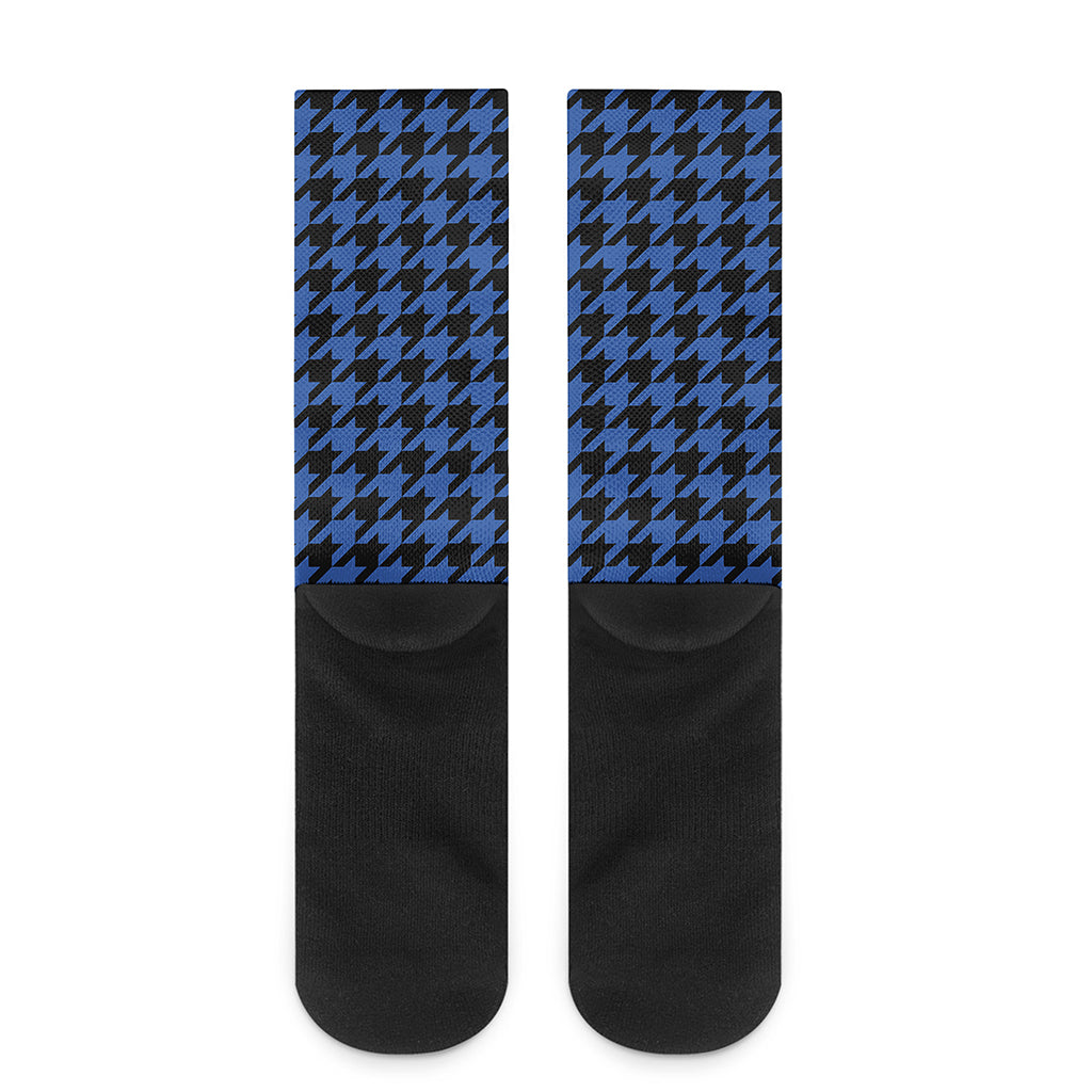 Blue And Black Houndstooth Print Crew Socks