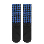 Blue And Black Houndstooth Print Crew Socks