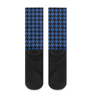 Blue And Black Houndstooth Print Crew Socks