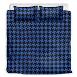 Blue And Black Houndstooth Print Duvet Cover Bedding Set