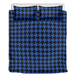 Blue And Black Houndstooth Print Duvet Cover Bedding Set