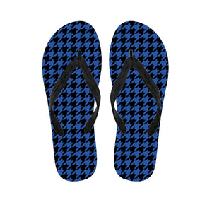 Blue And Black Houndstooth Print Flip Flops