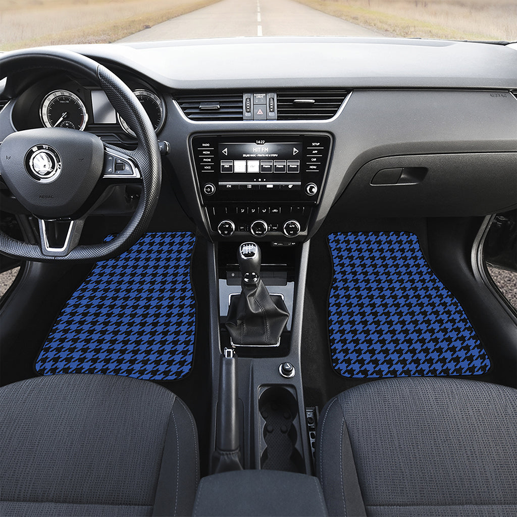 Blue And Black Houndstooth Print Front and Back Car Floor Mats