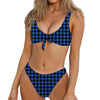 Blue And Black Houndstooth Print Front Bow Tie Bikini