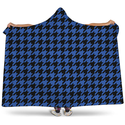 Blue And Black Houndstooth Print Hooded Blanket