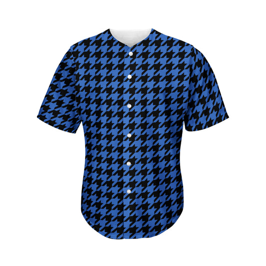 Blue And Black Houndstooth Print Men's Baseball Jersey