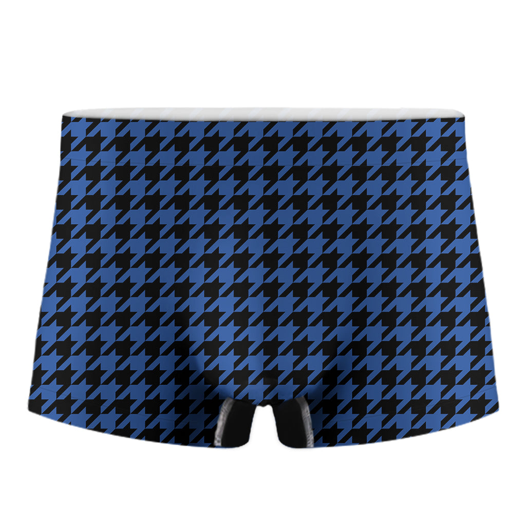 Blue And Black Houndstooth Print Men's Boxer Briefs