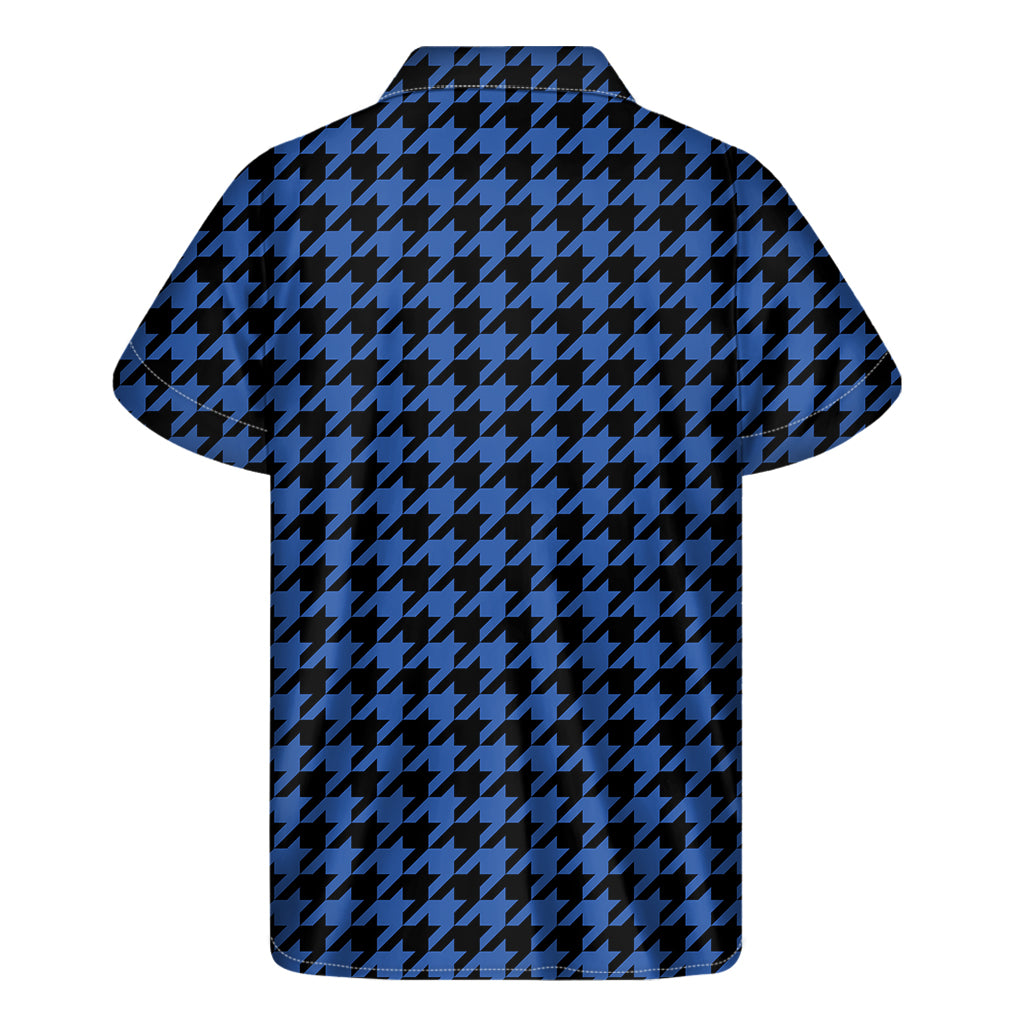 Blue And Black Houndstooth Print Men's Short Sleeve Shirt