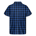 Blue And Black Houndstooth Print Men's Short Sleeve Shirt