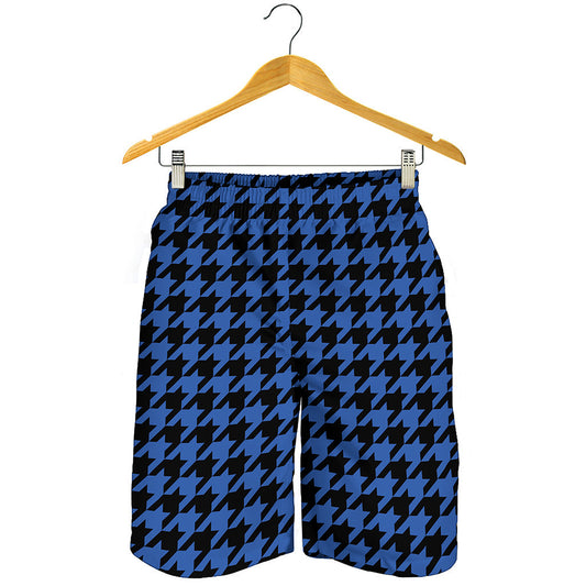 Blue And Black Houndstooth Print Men's Shorts