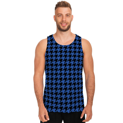 Blue And Black Houndstooth Print Men's Tank Top
