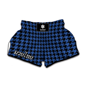 Blue And Black Houndstooth Print Muay Thai Boxing Shorts