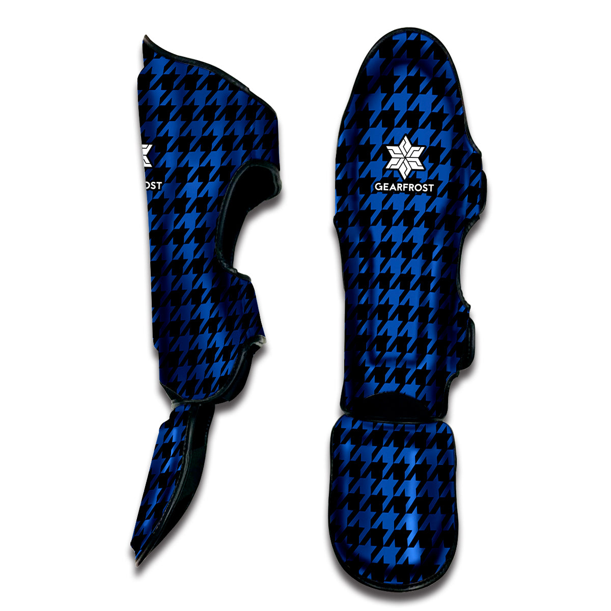 Blue And Black Houndstooth Print Muay Thai Shin Guard