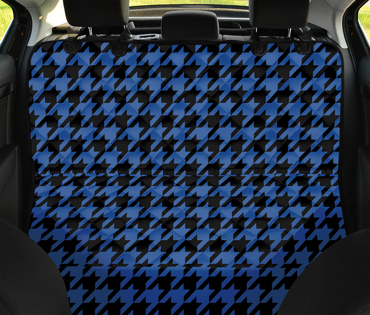 Blue And Black Houndstooth Print Pet Car Back Seat Cover