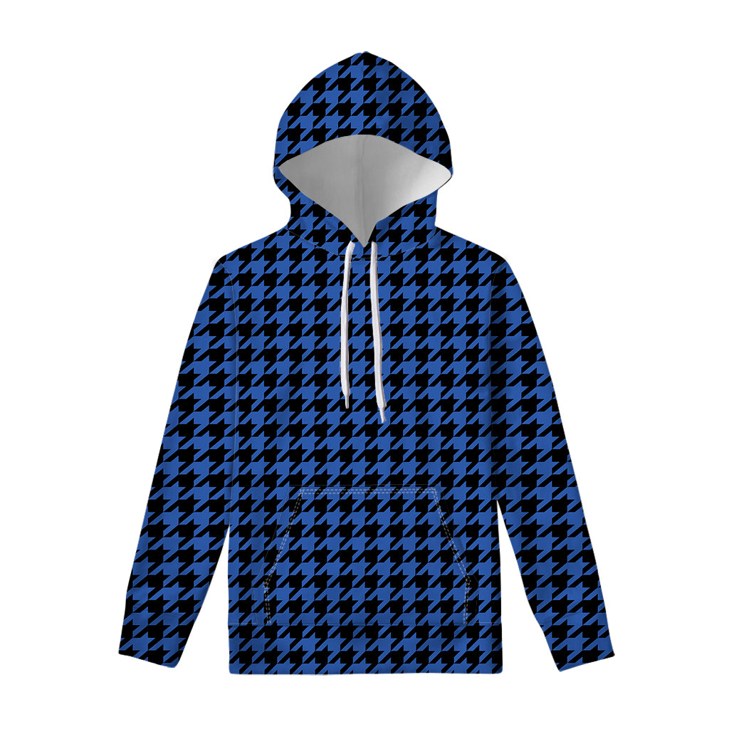 Blue And Black Houndstooth Print Pullover Hoodie