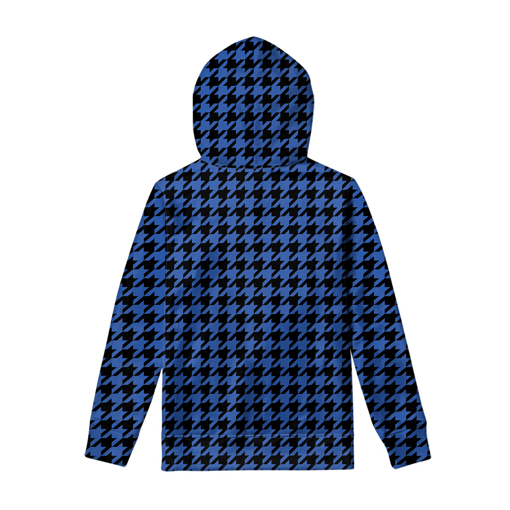 Blue And Black Houndstooth Print Pullover Hoodie