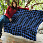 Blue And Black Houndstooth Print Quilt