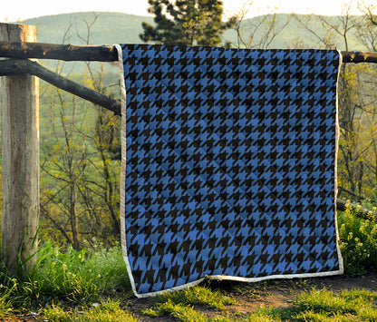 Blue And Black Houndstooth Print Quilt