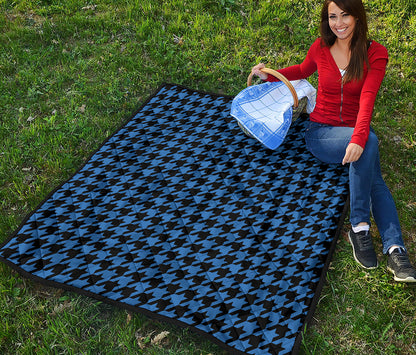 Blue And Black Houndstooth Print Quilt