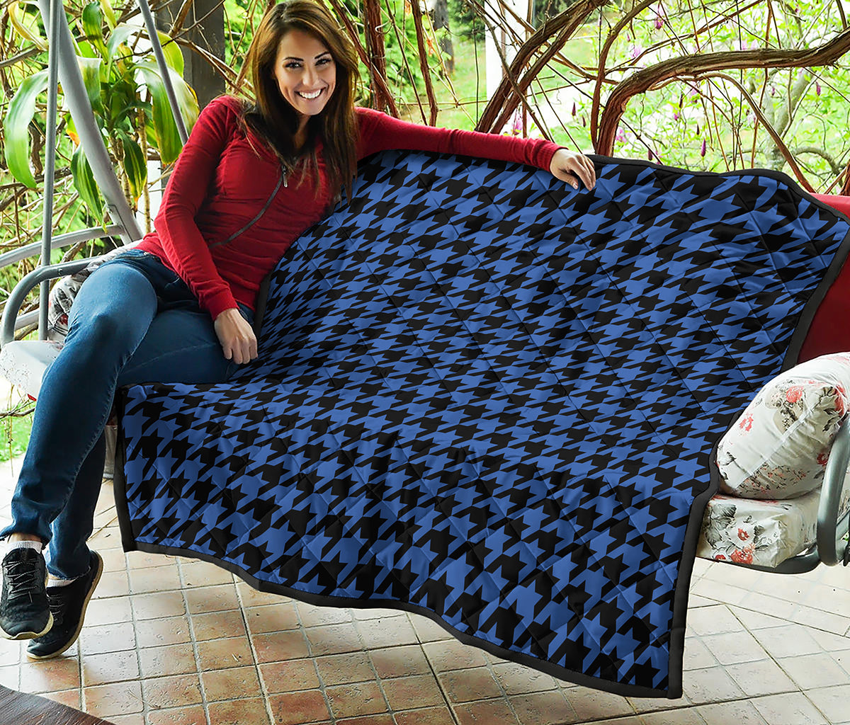 Blue And Black Houndstooth Print Quilt