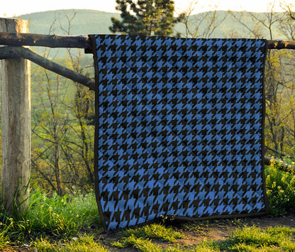 Blue And Black Houndstooth Print Quilt