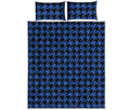 Blue And Black Houndstooth Print Quilt Bed Set