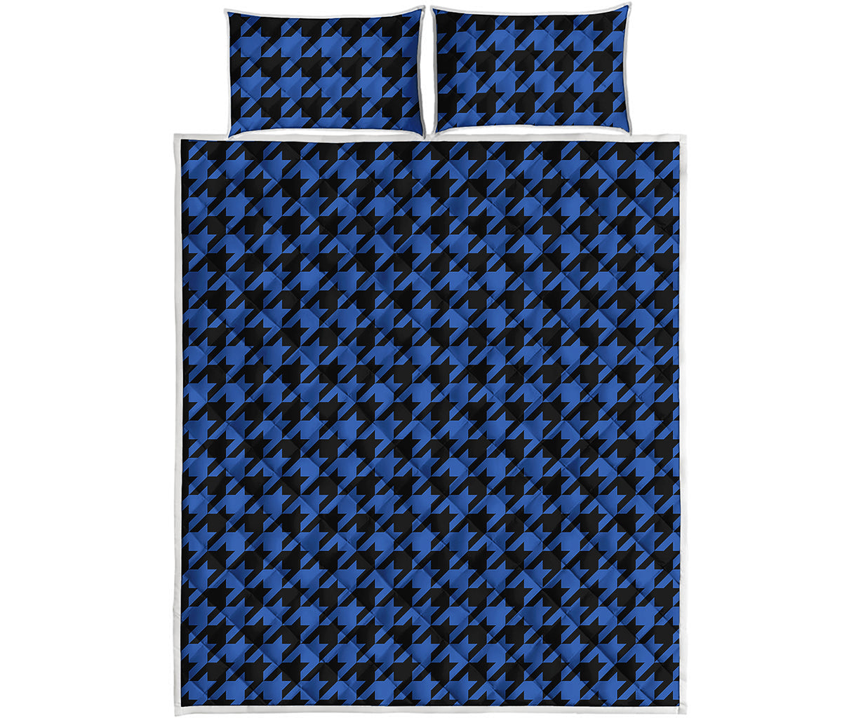 Blue And Black Houndstooth Print Quilt Bed Set