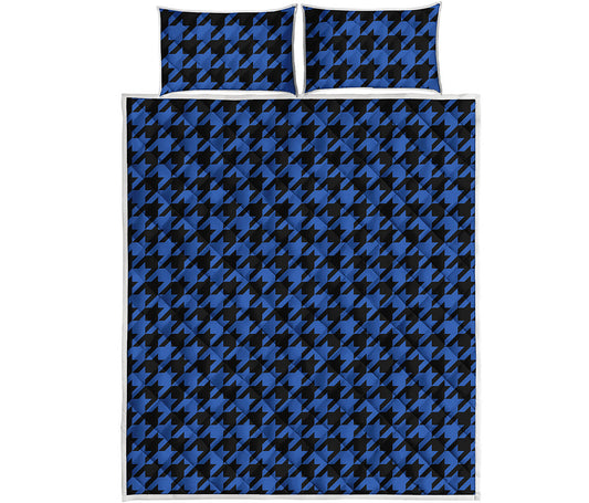 Blue And Black Houndstooth Print Quilt Bed Set