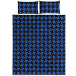 Blue And Black Houndstooth Print Quilt Bed Set