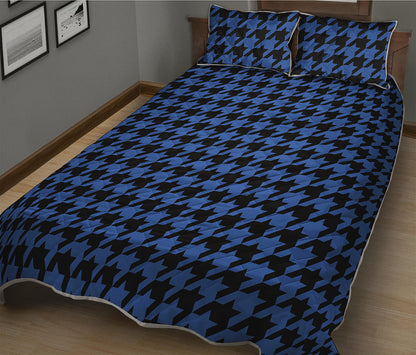 Blue And Black Houndstooth Print Quilt Bed Set