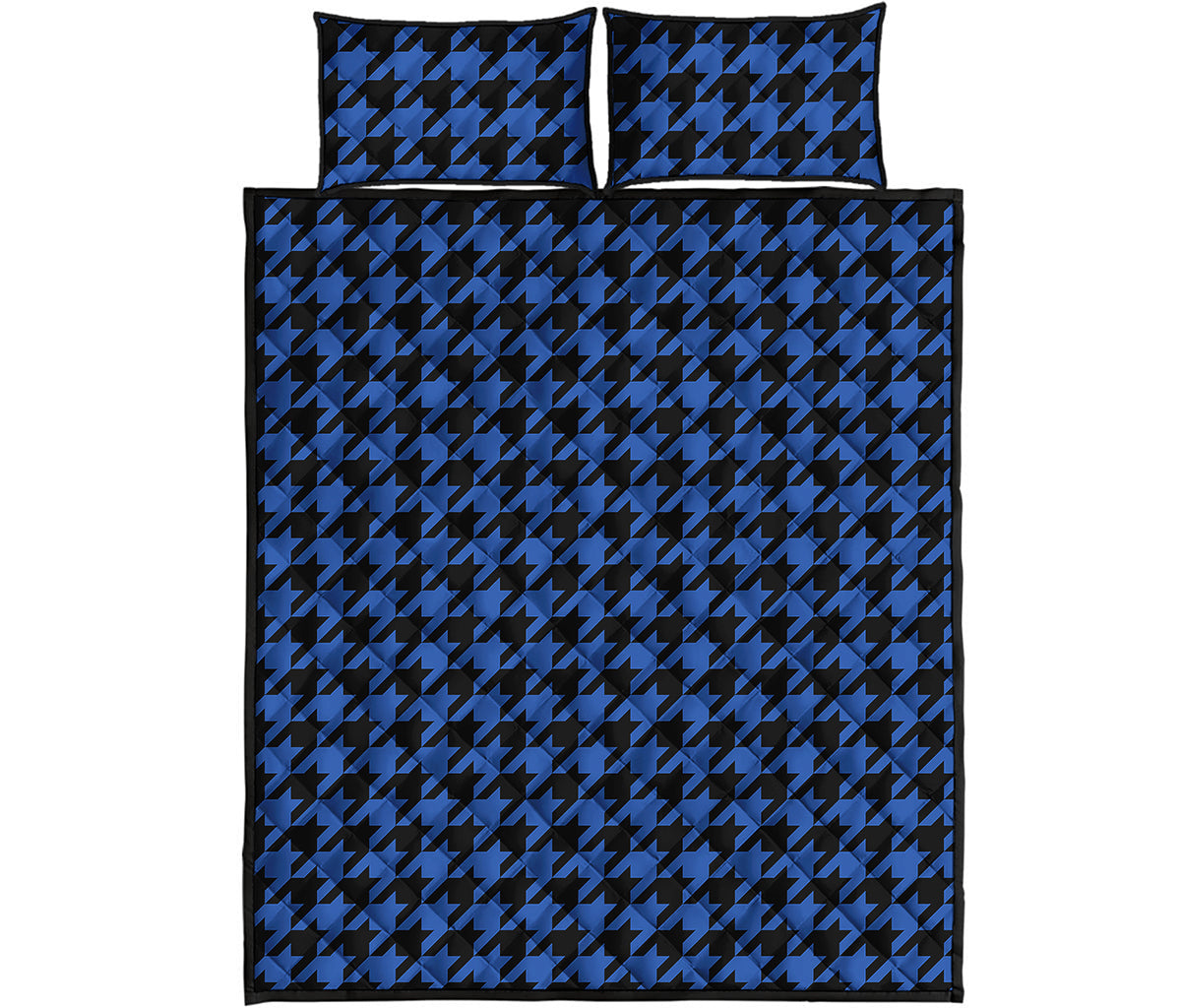 Blue And Black Houndstooth Print Quilt Bed Set