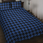 Blue And Black Houndstooth Print Quilt Bed Set