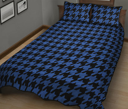 Blue And Black Houndstooth Print Quilt Bed Set