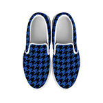 Blue And Black Houndstooth Print White Slip On Shoes