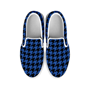 Blue And Black Houndstooth Print White Slip On Shoes