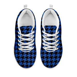 Blue And Black Houndstooth Print White Sneakers