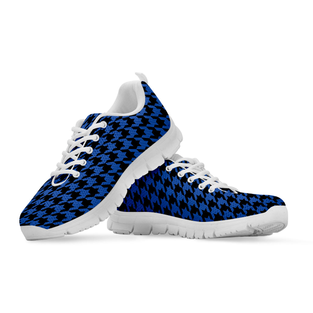 Blue And Black Houndstooth Print White Sneakers