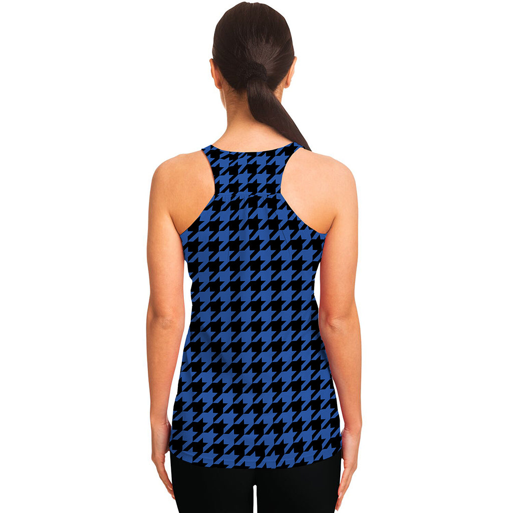Blue And Black Houndstooth Print Women's Racerback Tank Top