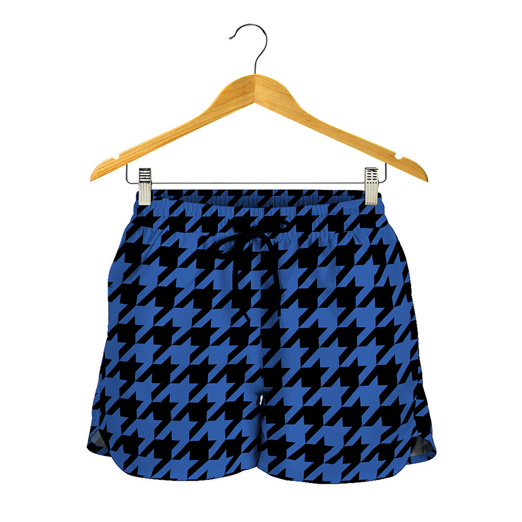 Blue And Black Houndstooth Print Women's Shorts
