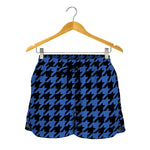 Blue And Black Houndstooth Print Women's Shorts