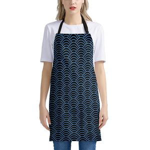 Blue And Black Japanese Pattern Print Apron