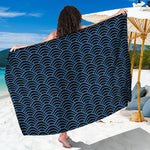 Blue And Black Japanese Pattern Print Beach Sarong Wrap