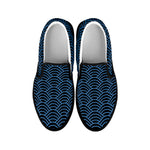 Blue And Black Japanese Pattern Print Black Slip On Shoes