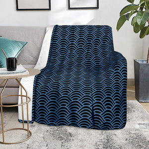 Blue And Black Japanese Pattern Print Blanket