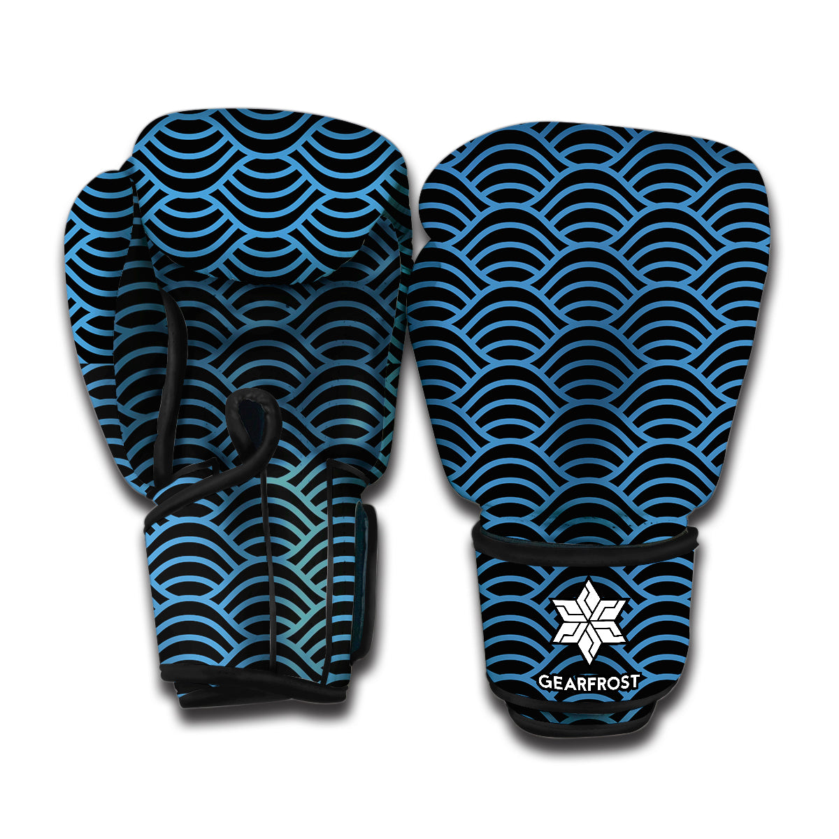 Blue And Black Japanese Pattern Print Boxing Gloves