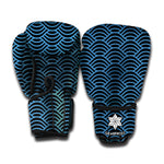 Blue And Black Japanese Pattern Print Boxing Gloves