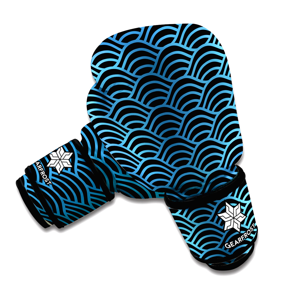 Blue And Black Japanese Pattern Print Boxing Gloves