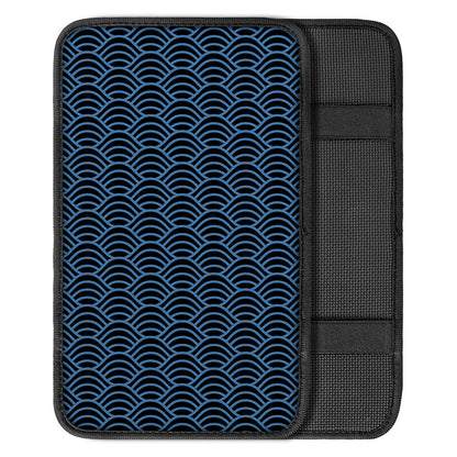 Blue And Black Japanese Pattern Print Car Center Console Cover