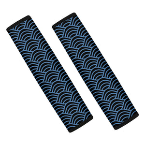 Blue And Black Japanese Pattern Print Car Seat Belt Covers